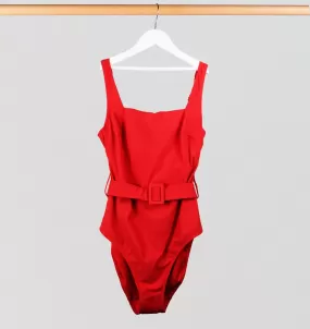 Square neck belted one piece [Venetian Red]