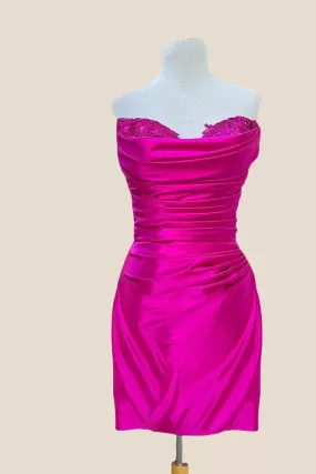 Sweetheart Hot Pink Ruched Tight Dress