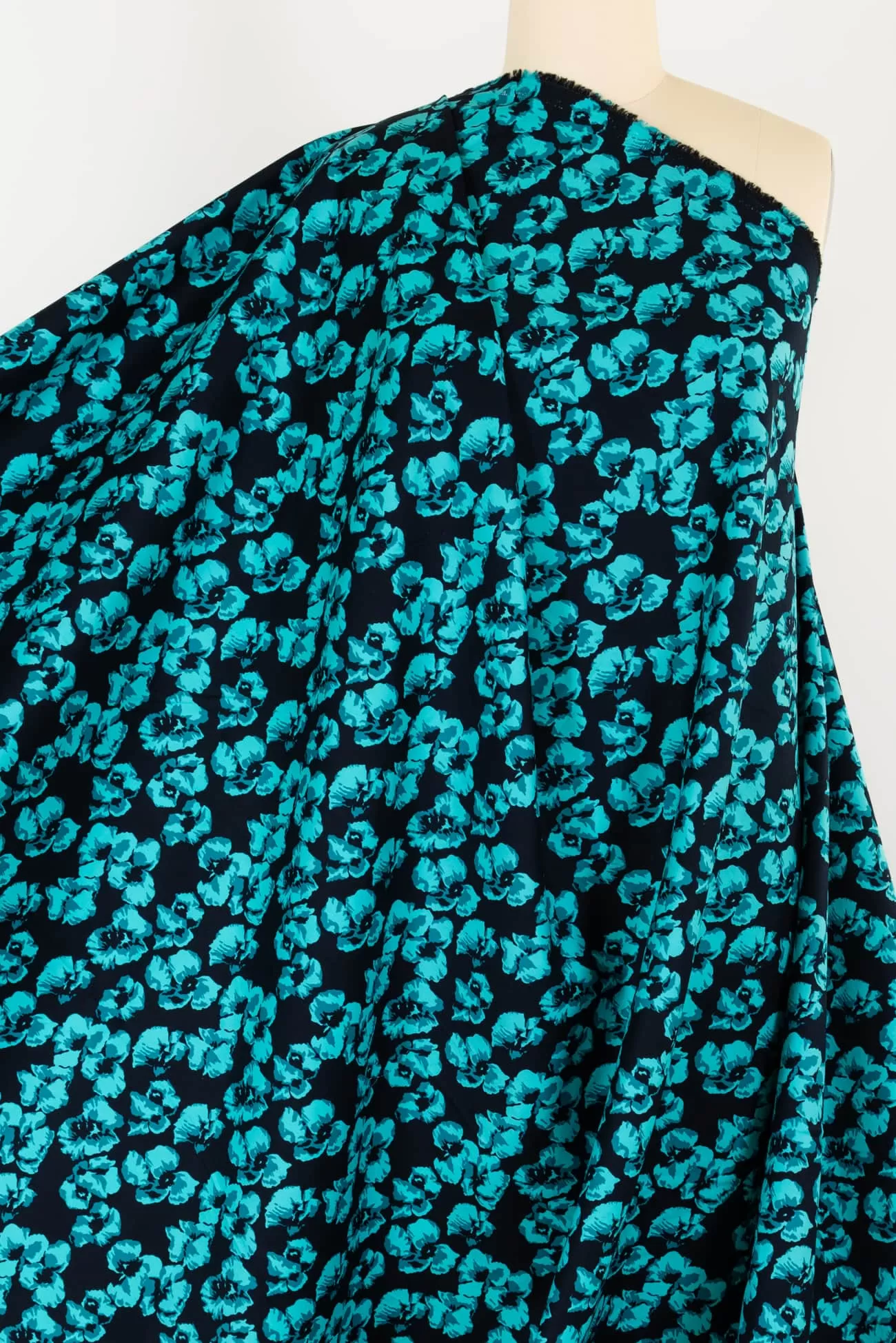 Teal Pansies Stretch Cotton Woven