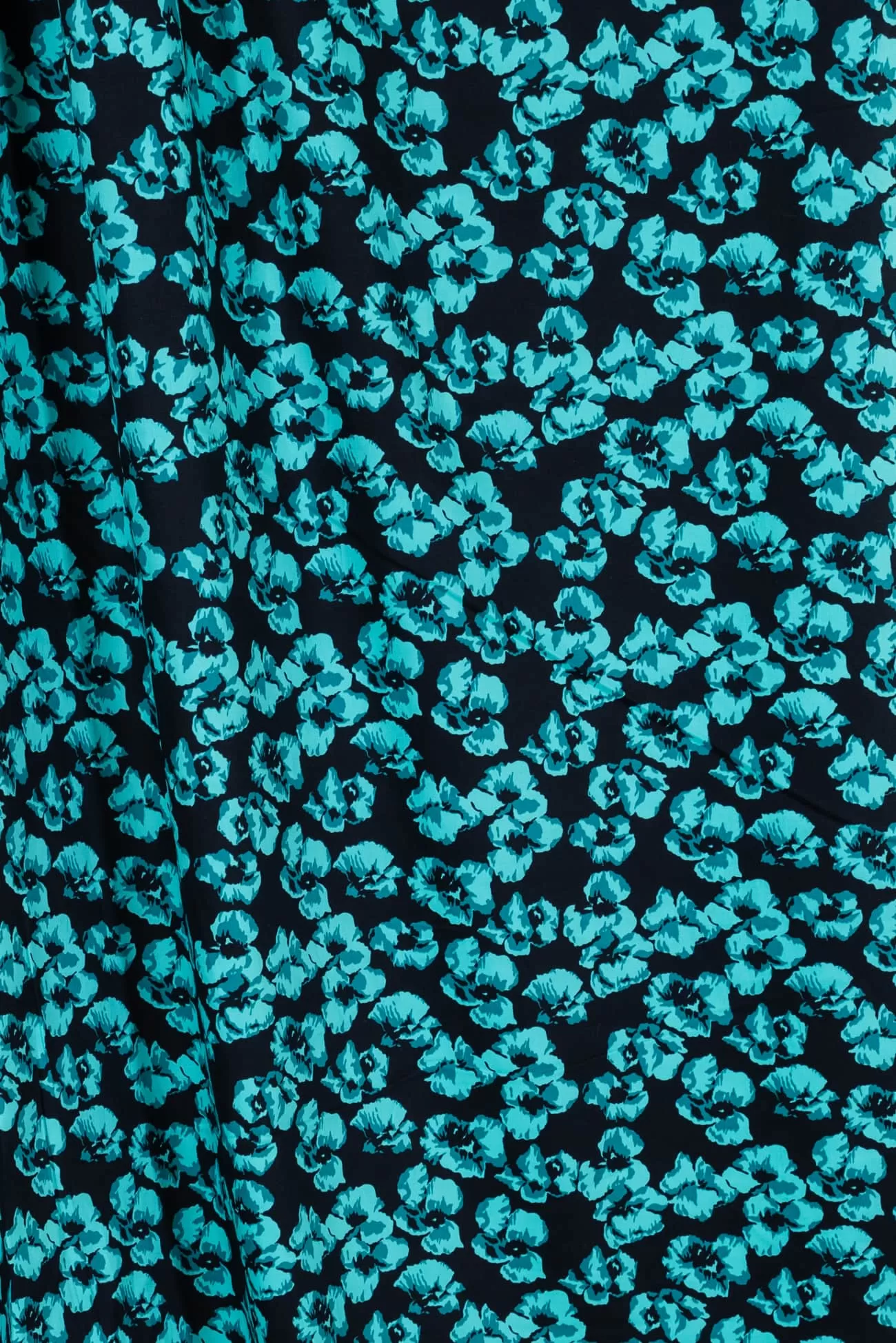 Teal Pansies Stretch Cotton Woven