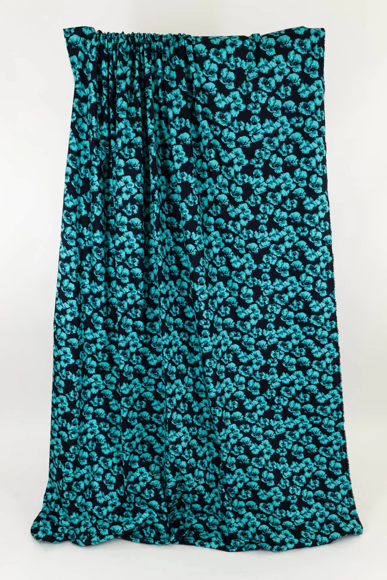 Teal Pansies Stretch Cotton Woven