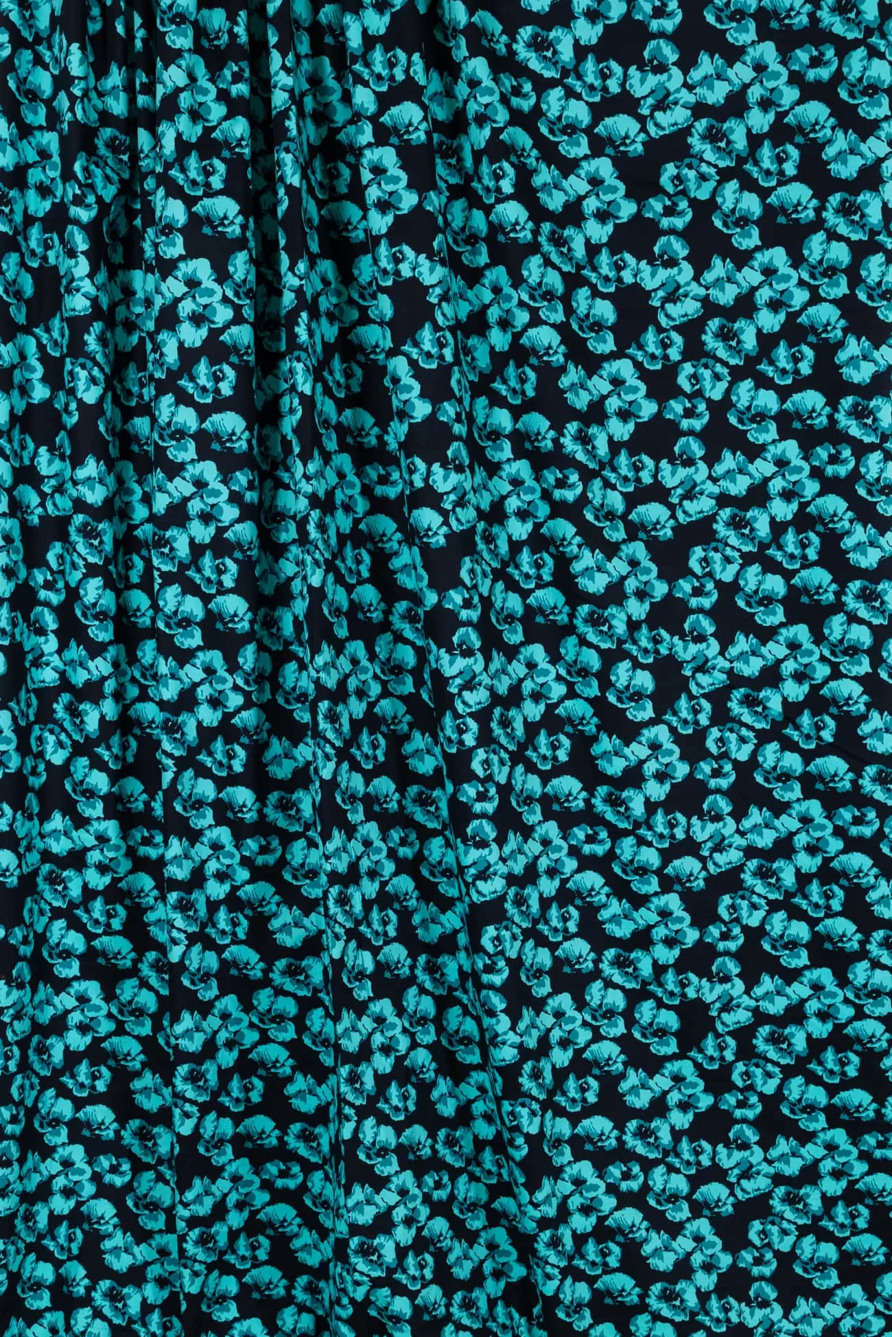 Teal Pansies Stretch Cotton Woven