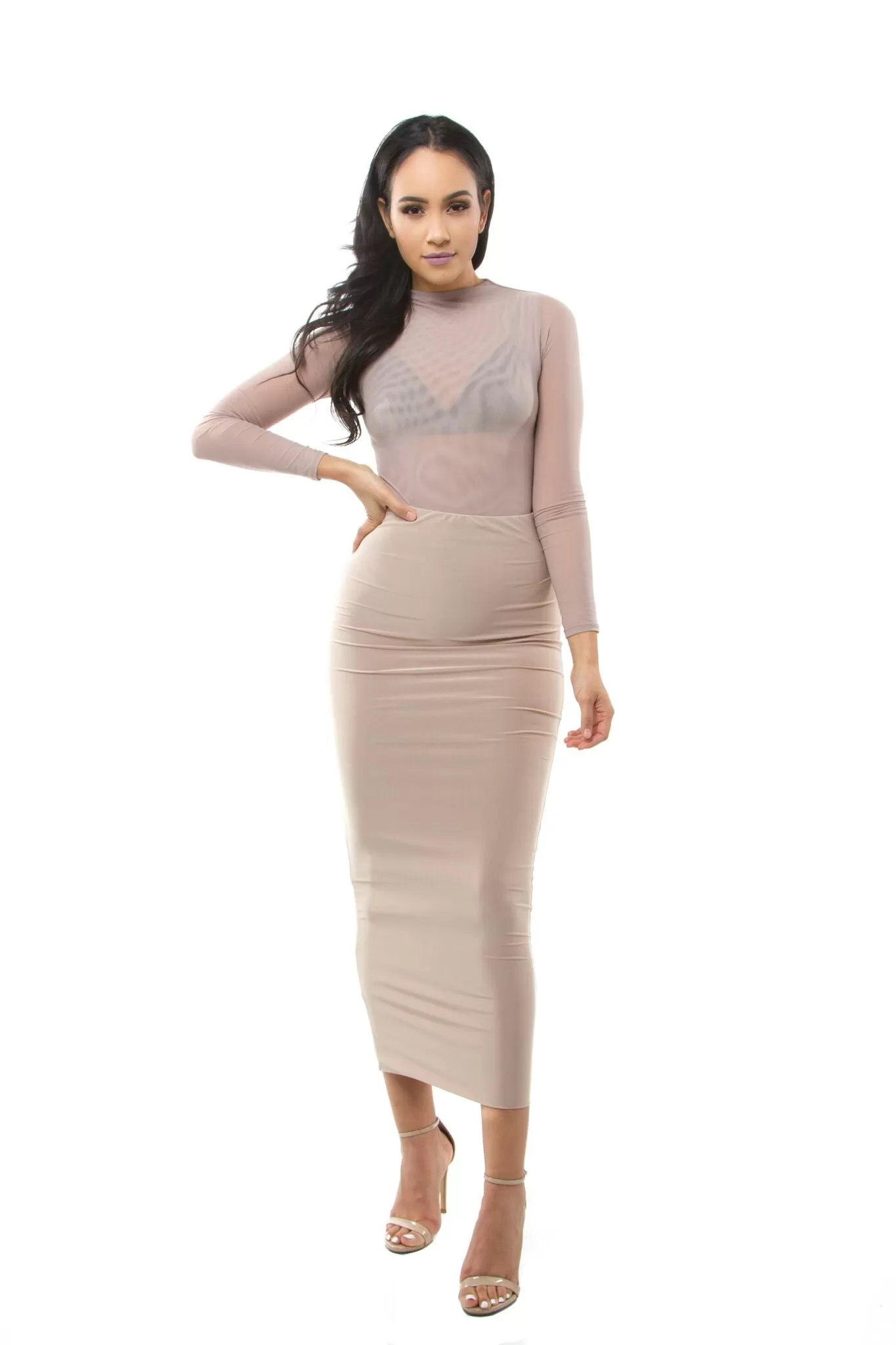 THE MYSTYLEMODE NUDE ESSENTIAL VENEZIA DOUBLE LINED MAXI SKIRT