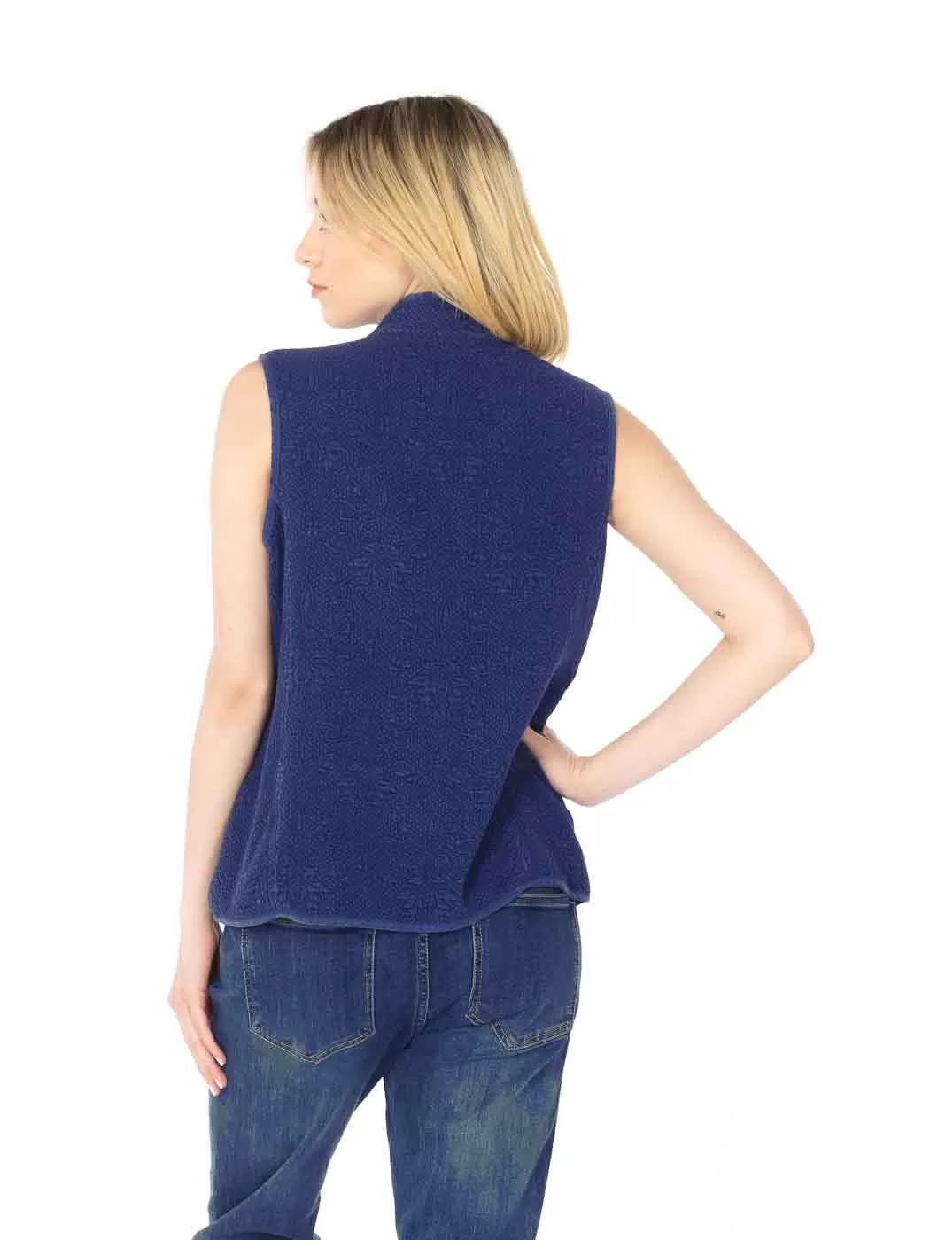 Tianello TENCEL™ "Vine" Cotton Jacquard Sleeveless "Oxford" Vest Jacket with Side Pockets