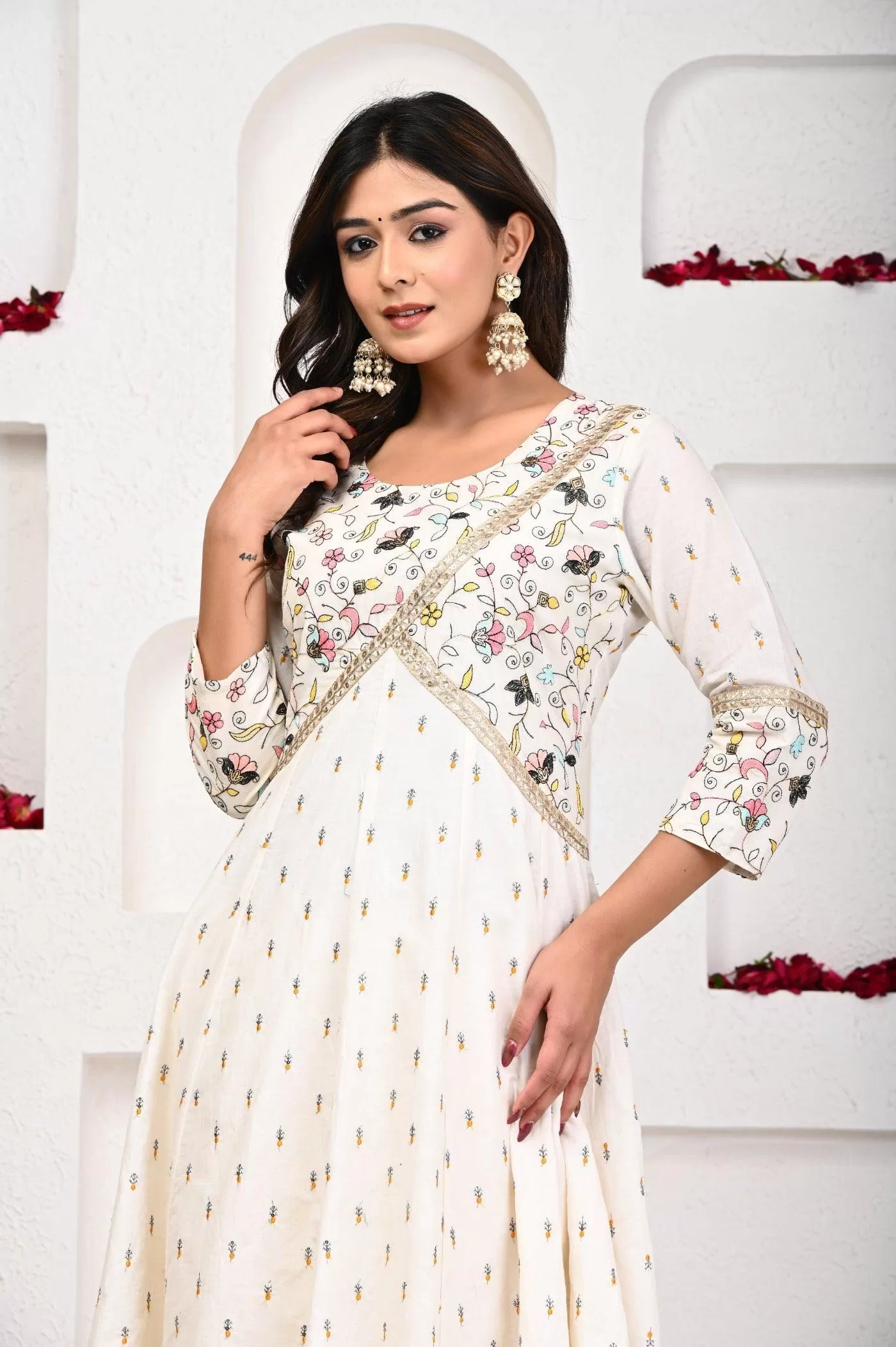 White Anarkali Two Piece Set: Pure Simplicity in Cotton