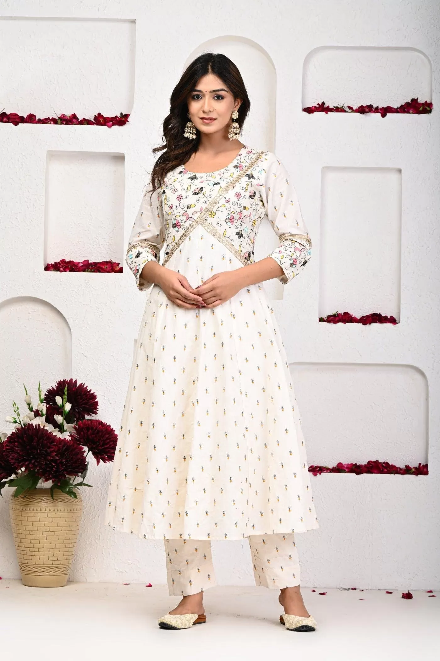 White Anarkali Two Piece Set: Pure Simplicity in Cotton