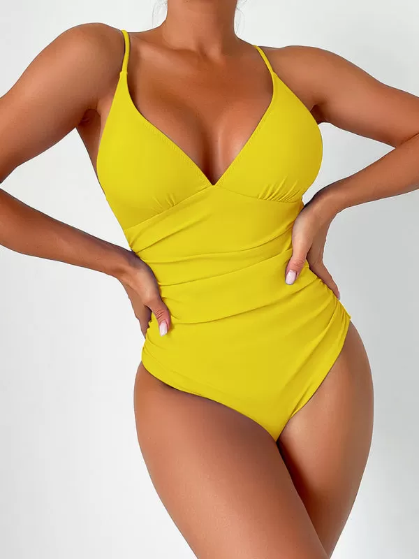 Women's Sexy Deep V-Front Solid Colour One Piece Swimsuit