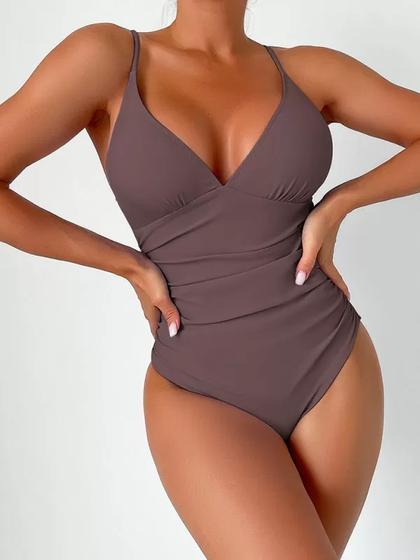 Women's Sexy Deep V-Front Solid Colour One Piece Swimsuit