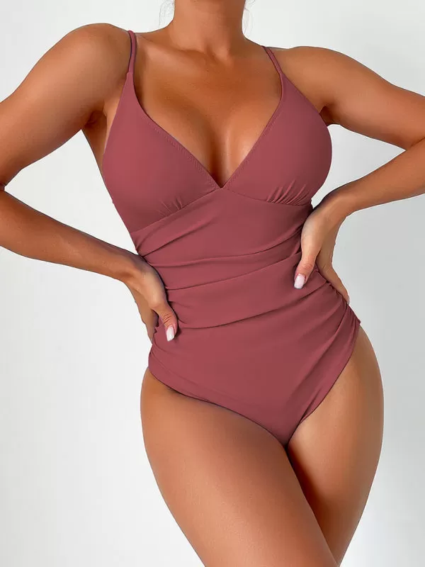 Women's Sexy Deep V-Front Solid Colour One Piece Swimsuit