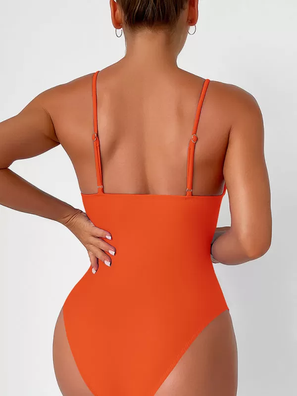 Women's Sexy Deep V-Front Solid Colour One Piece Swimsuit